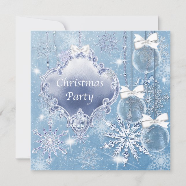 Blue White Snowflakes Christmas Party Invitation (Front)