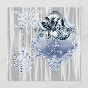 Blue White Snowflakes Christmas Party Invitation