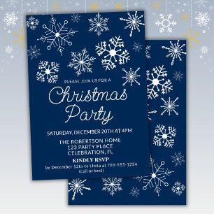 Blue White Snowflakes Christmas Party Invitation