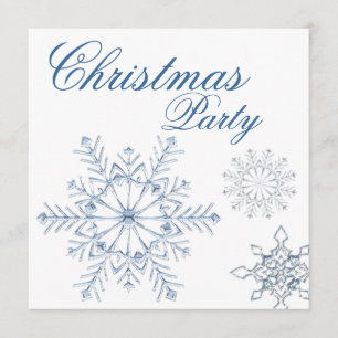 Blue White Snowflakes Christmas Party Invitation