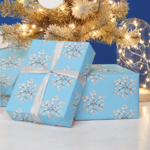 Blue White Snowflakes Christmas Wrapping Paper