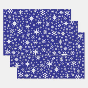 Blue White Snowflakes Design Wrapping Paper Sets