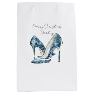 Blue White Snowflakes High Heels Christmas Medium Gift Bag