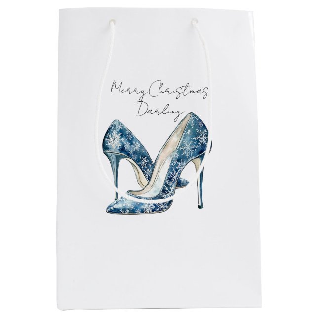 Blue White Snowflakes High Heels Christmas Medium Gift Bag (Front)