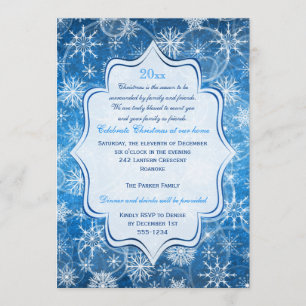 Blue, White Snowflakes Holiday Party Invitation