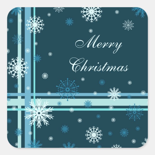 Blue White Snowflakes Merry Christmas Stickers (Front)