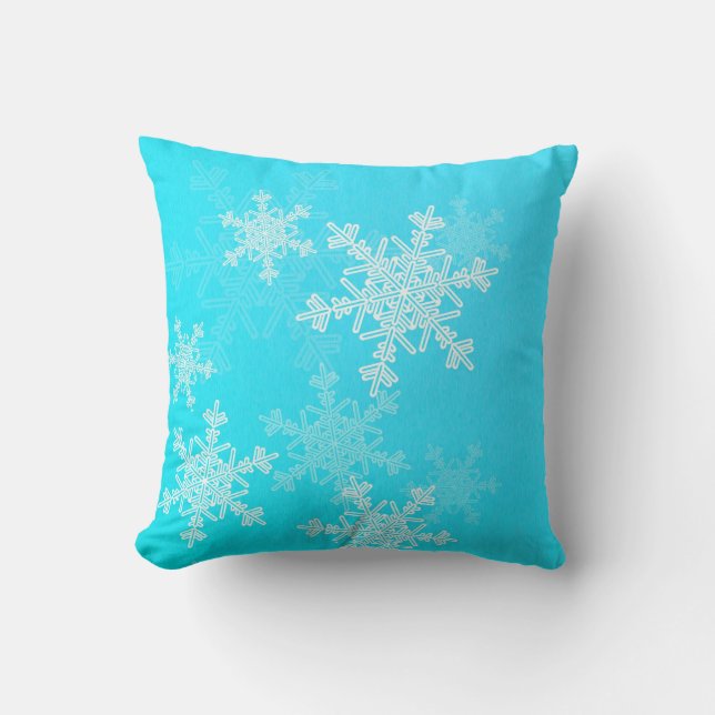 Blue White Snowflakes Minimalist Christmas Cushion (Front)