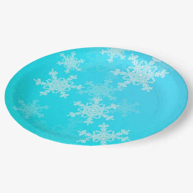 Blue White Snowflakes Minimalist Christmas Paper Plate (Angled)