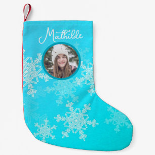 Blue White Snowflakes Minimalist Christmas Photo Small Christmas Stocking