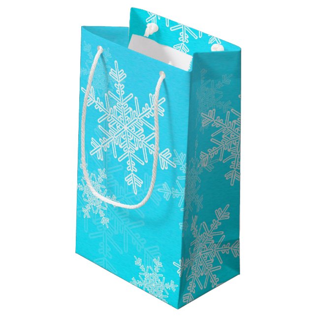 Blue White Snowflakes Minimalist Christmas Small Gift Bag (Back Angled)