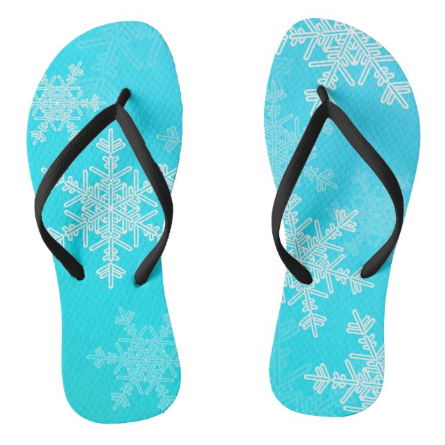 Blue White Snowflakes Minimalist Christmas Thongs (Footbed)