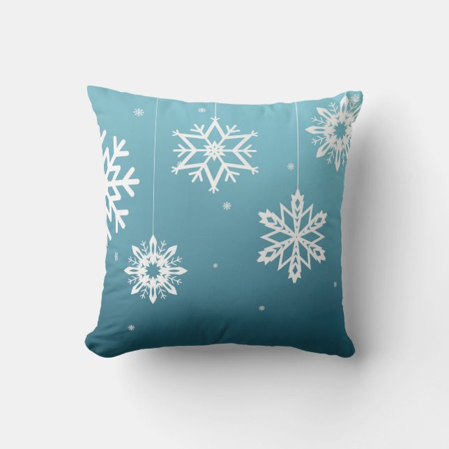 Blue White Snowflakes Pattern Christmas Outdoor Cushion (Front)