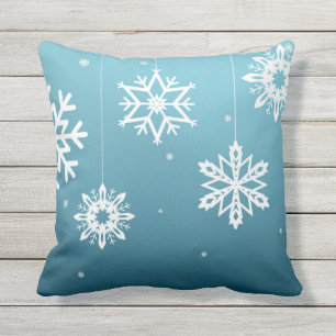 Blue White Snowflakes Pattern Christmas Outdoor Cushion