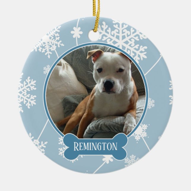Blue White Snowflakes Photo Christmas Ornament (Front)
