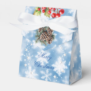 Blue White Snowflakes Pine Cone Red Berries Gift Favour Box