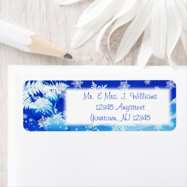 Blue White Snowflakes Return Address Label (Insitu)