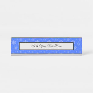 Blue White Snowflakes Winter Season Christmas Desk Name Plate