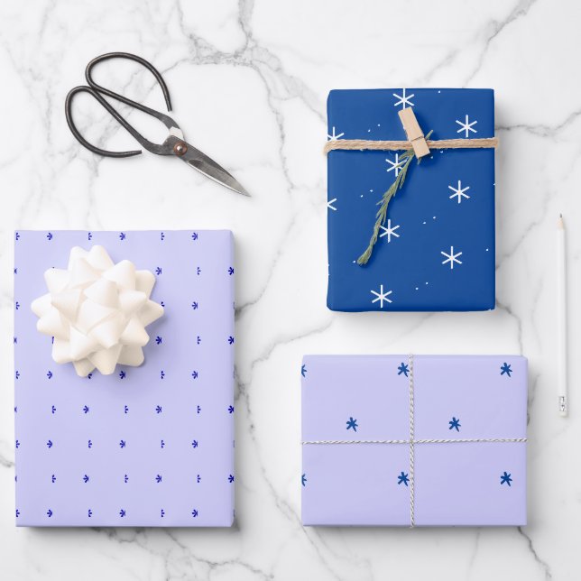 Blue White Snowflakes Wrapping Paper Sheet (Front)