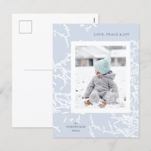 Blue & White Snowy Branches Holiday Photo Postcard