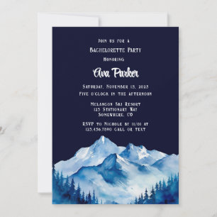 Blue White Snowy Mountains Bachelorette Party Invitation