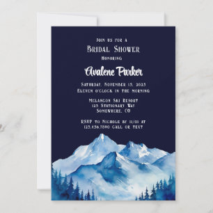Blue White Snowy Mountains Bridal Shower Invitation