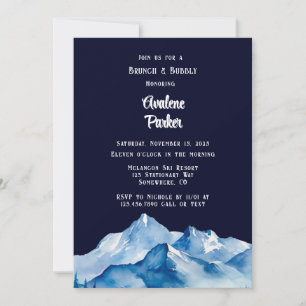 Blue White Snowy Mountains Brunch & Bubbly Invitation