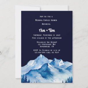 Blue White Snowy Mountains Wedding Couples Shower Invitation