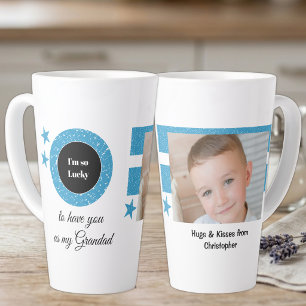 Blue white so lucky Grandad with photo Latte Mug