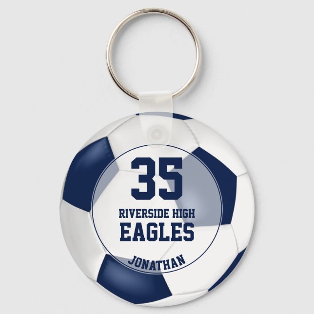 blue white soccer ball boys team spirit key ring (Front)