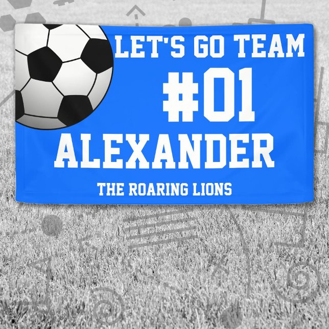 Blue White Soccer Team Spirit Banner (Blue and White Soccer Let's Go Team Banner. Celebrate your high school or college athlete.)