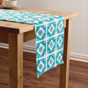 Blue White Southwest Border Pattern Medium Table Runner