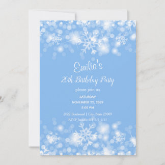 Blue White Sparkle Birthday Invitation