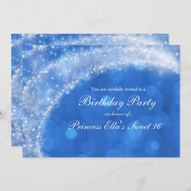 Blue & White Sparkle Cinderella Any Event Party Invitation (Front/Back)