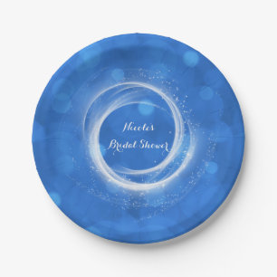 Blue & White Sparkle Cinderella Any Event Party Paper Plate