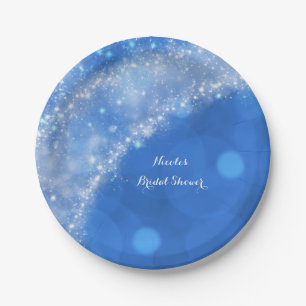 Blue & White Sparkle Cinderella Any Event Party Paper Plate