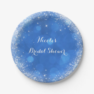 Blue & White Sparkle Cinderella Any Event Party Paper Plate