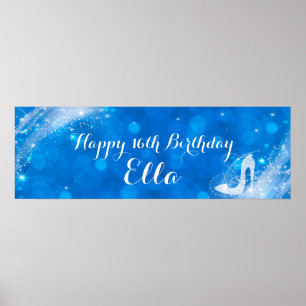 Blue & White Sparkle Cinderella Heel Custom Party Poster