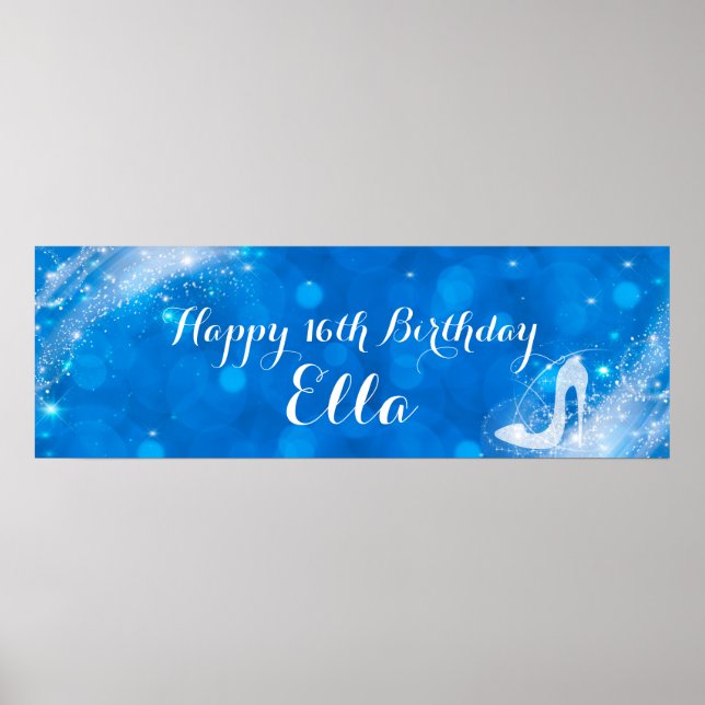 Blue & White Sparkle Cinderella Heel Custom Party Poster (Front)