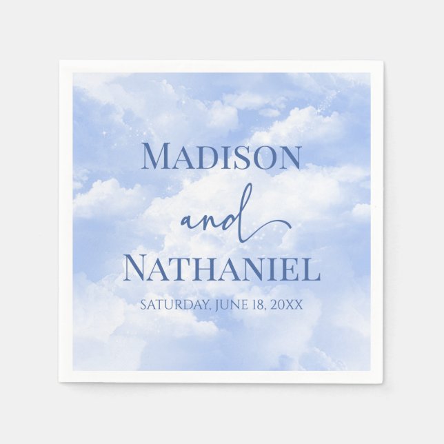 Blue White Sparkle Clouds Dreamy Elegant Wedding Napkin (Front)