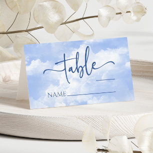 Blue White Sparkle Clouds Wedding Place Card