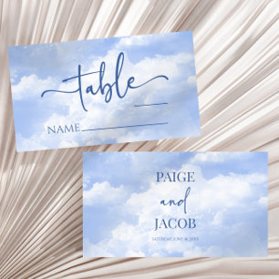 Blue White Sparkle Clouds Wedding Place Card