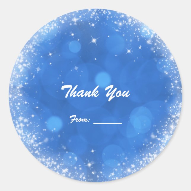 Blue & White Sparkle Faux Glitter Cinderella Party Classic Round Sticker (Front)