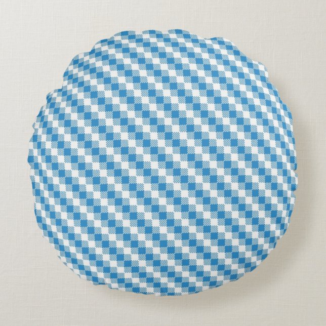 Blue-white squares background round cushion (Front)
