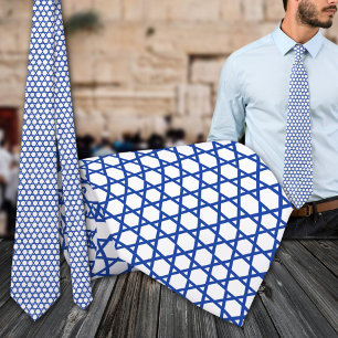 Blue White Star Of David Grid Tie