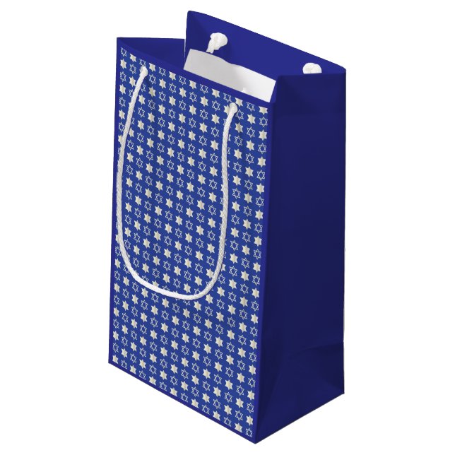 Blue/White Star of David Pattern Gift Bag (Back Angled)