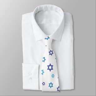Blue White Star of David pattern Tie