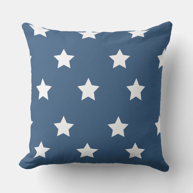 Blue & White Star Pattern Patriotic Outdoor pillow (Front)