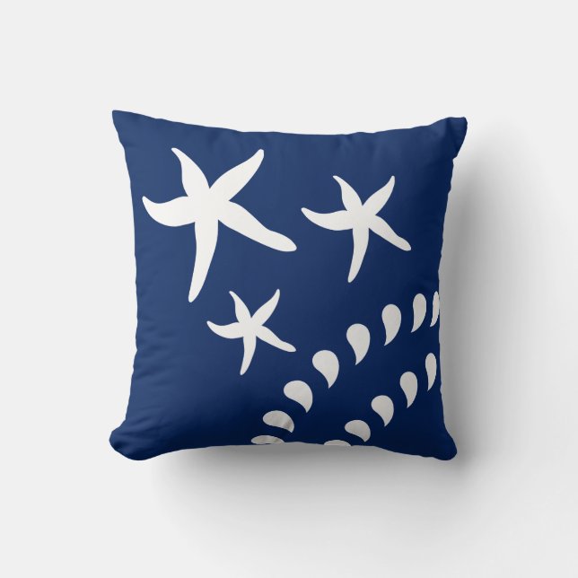Blue White Starfish Beach House Decorative Cushion (Front)