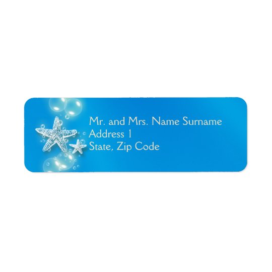 Blue white starfish bubbles return address label