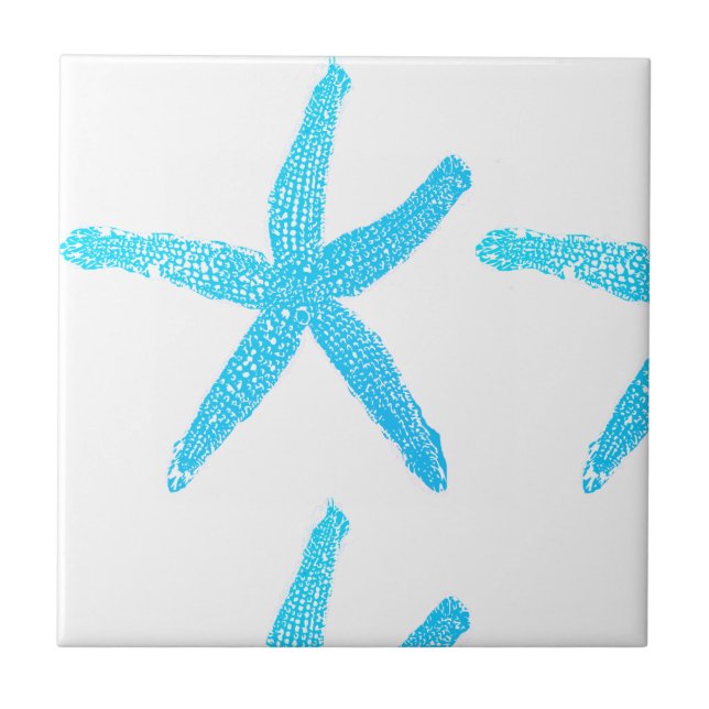 Blue White Starfish Pattern Beach House Decor Gift Ceramic Tile (Front)